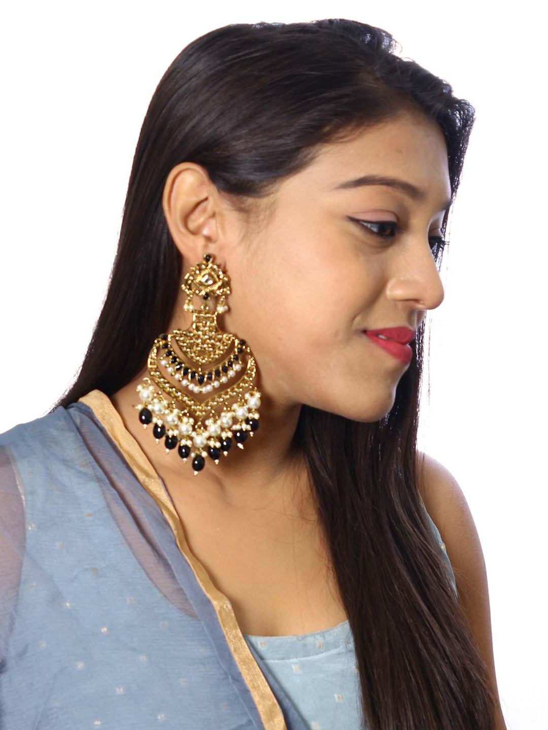 earrings - Bling Bag Jet Samsaptaka Designer Earrings