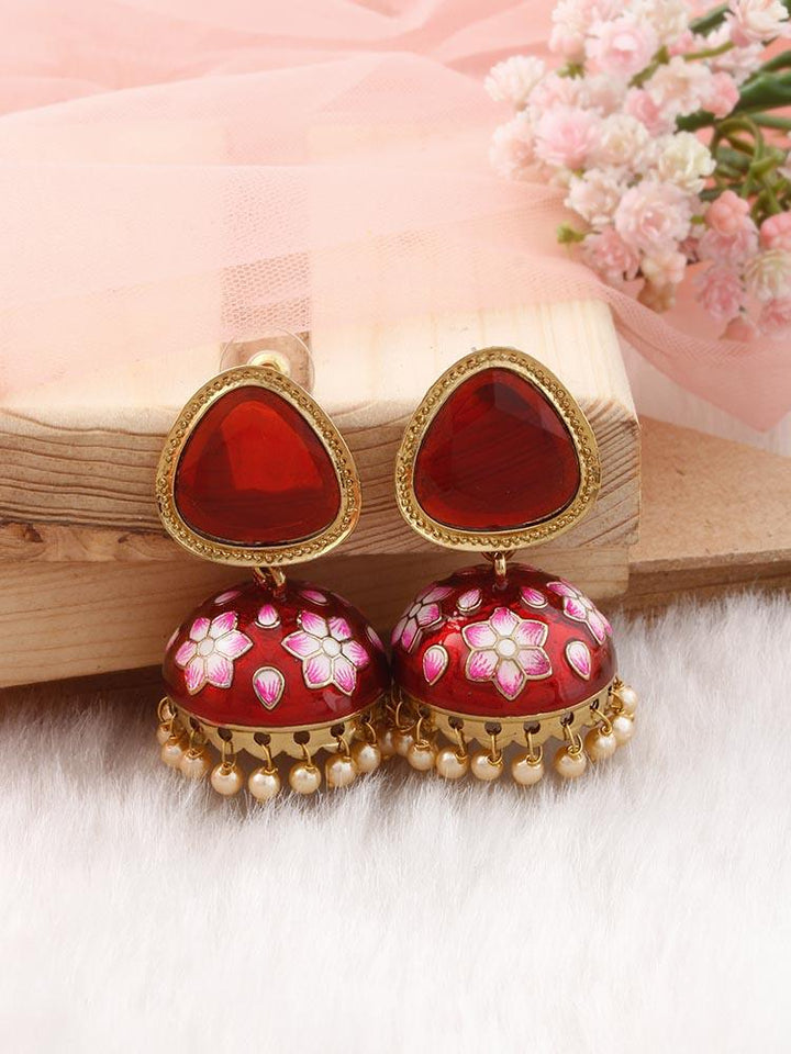 Maroon Shesha Meenakari Jhumkis - Bling Bag