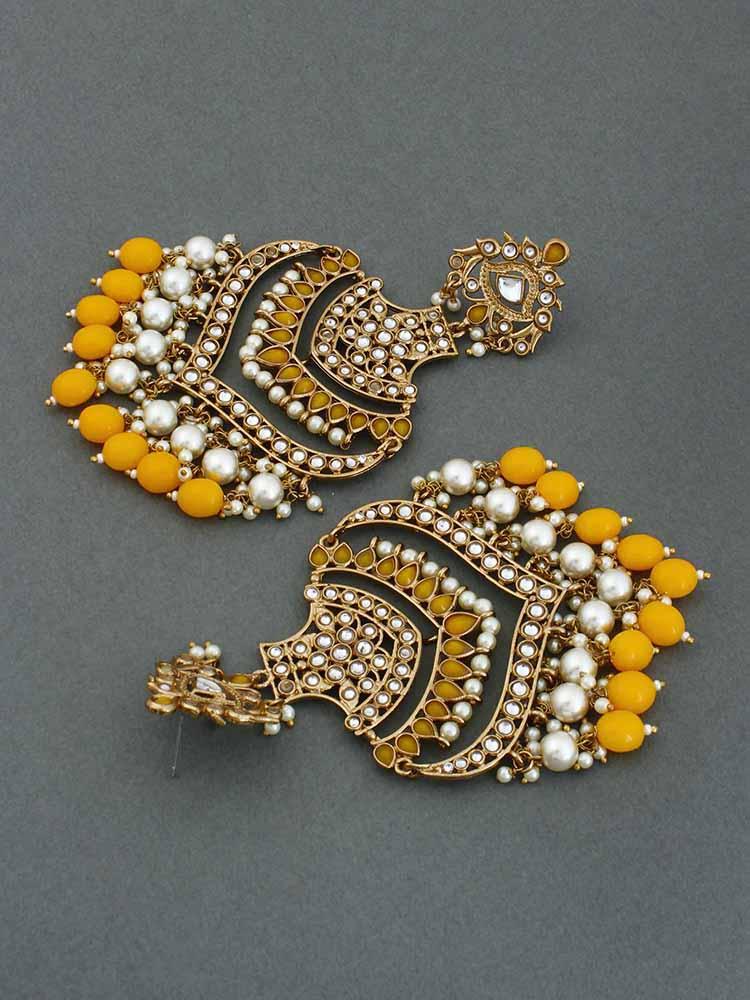Mustard Samsaptaka Designer Earrings - Bling Bag