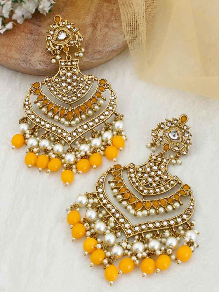 Mustard Samsaptaka Designer Earrings - Bling Bag