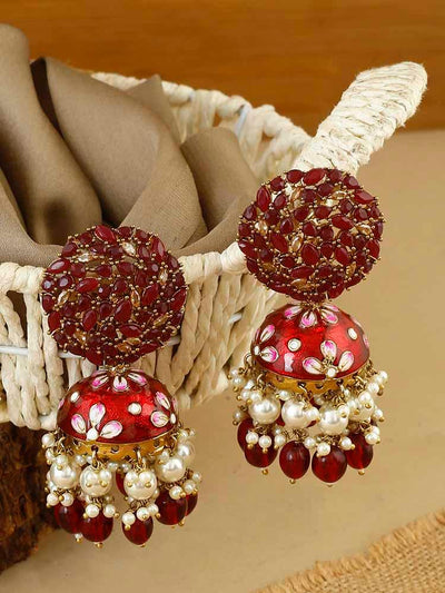 earrings - Bling Bag Maroon Daliha Jhumki Earrings