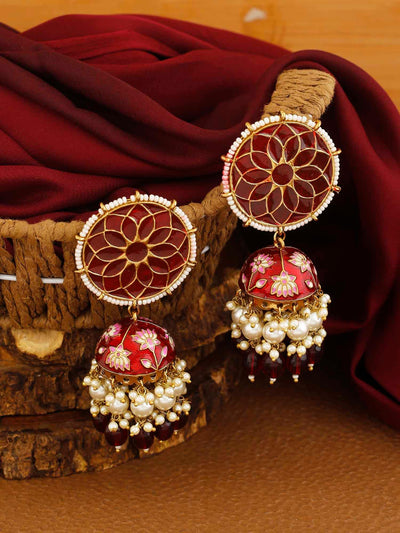 earrings - Bling Bag Maroon Gamini Lotus Designer Jhumki