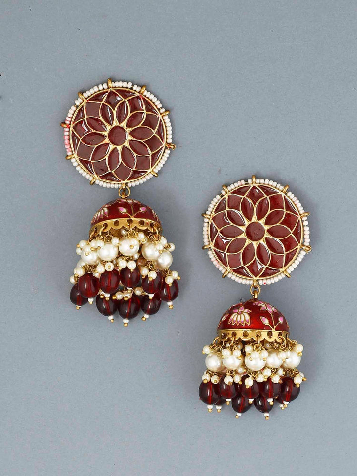 earrings - Bling Bag Maroon Gamini Lotus Designer Jhumki