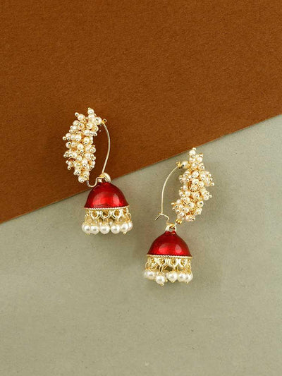 earrings - Bling Bag Maroon Jhumkhi Earrings