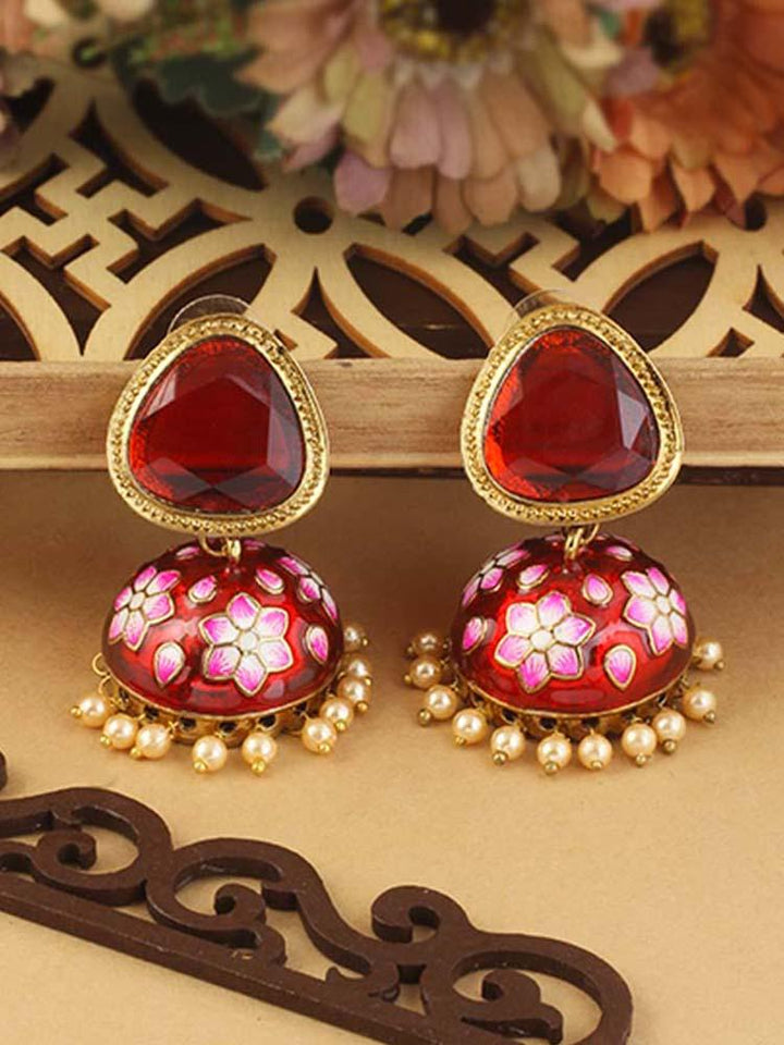 Maroon Shesha Meenakari Jhumkis - Bling Bag