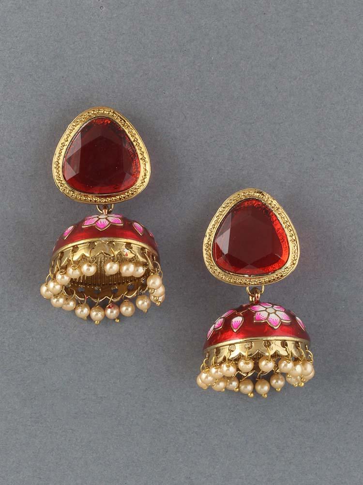 Maroon Shesha Meenakari Jhumkis - Bling Bag