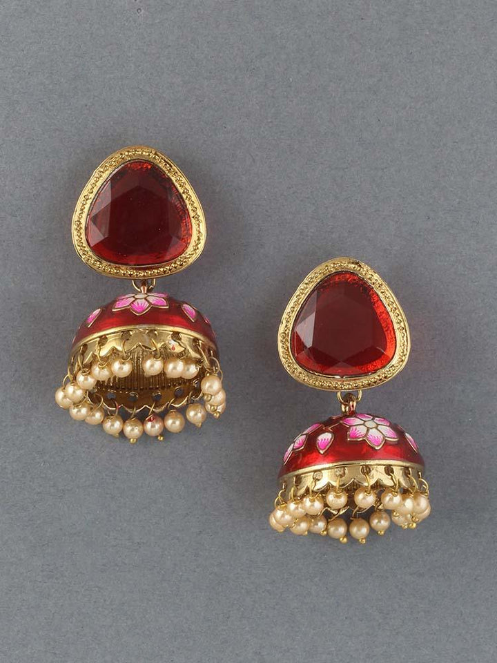 Maroon Shesha Meenakari Jhumkis - Bling Bag