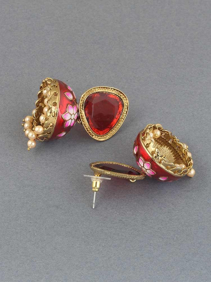 Maroon Shesha Meenakari Jhumkis - Bling Bag