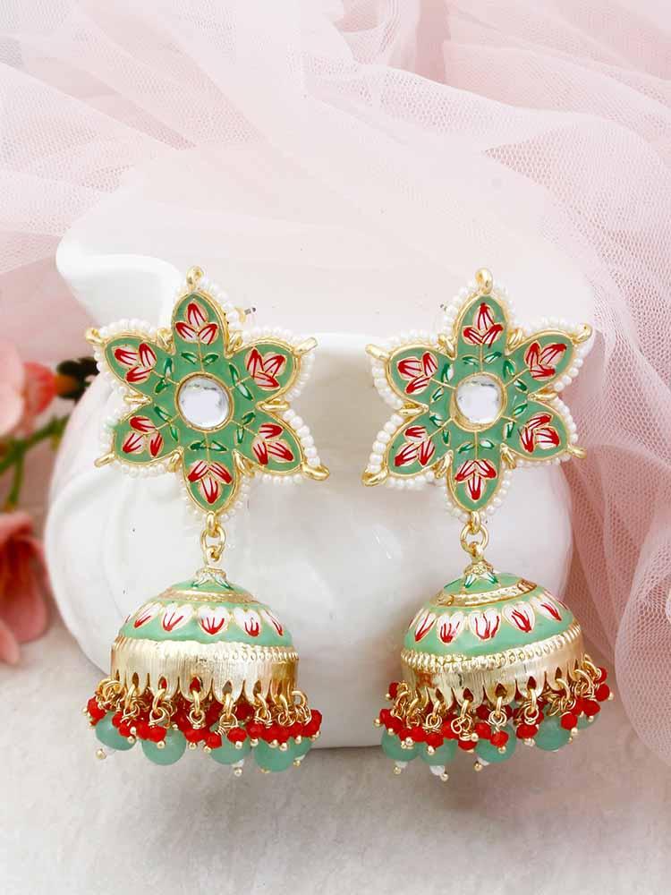 Mint Lata jhumkis - Bling Bag