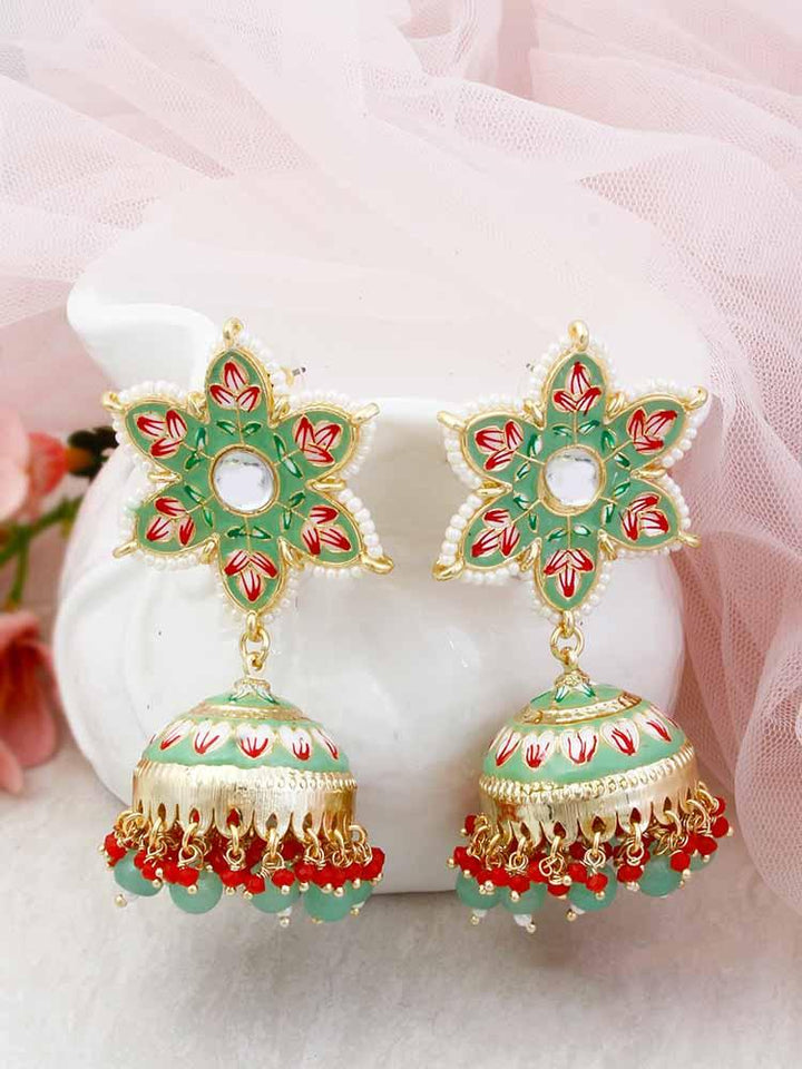 Mint Lata jhumkis - Bling Bag