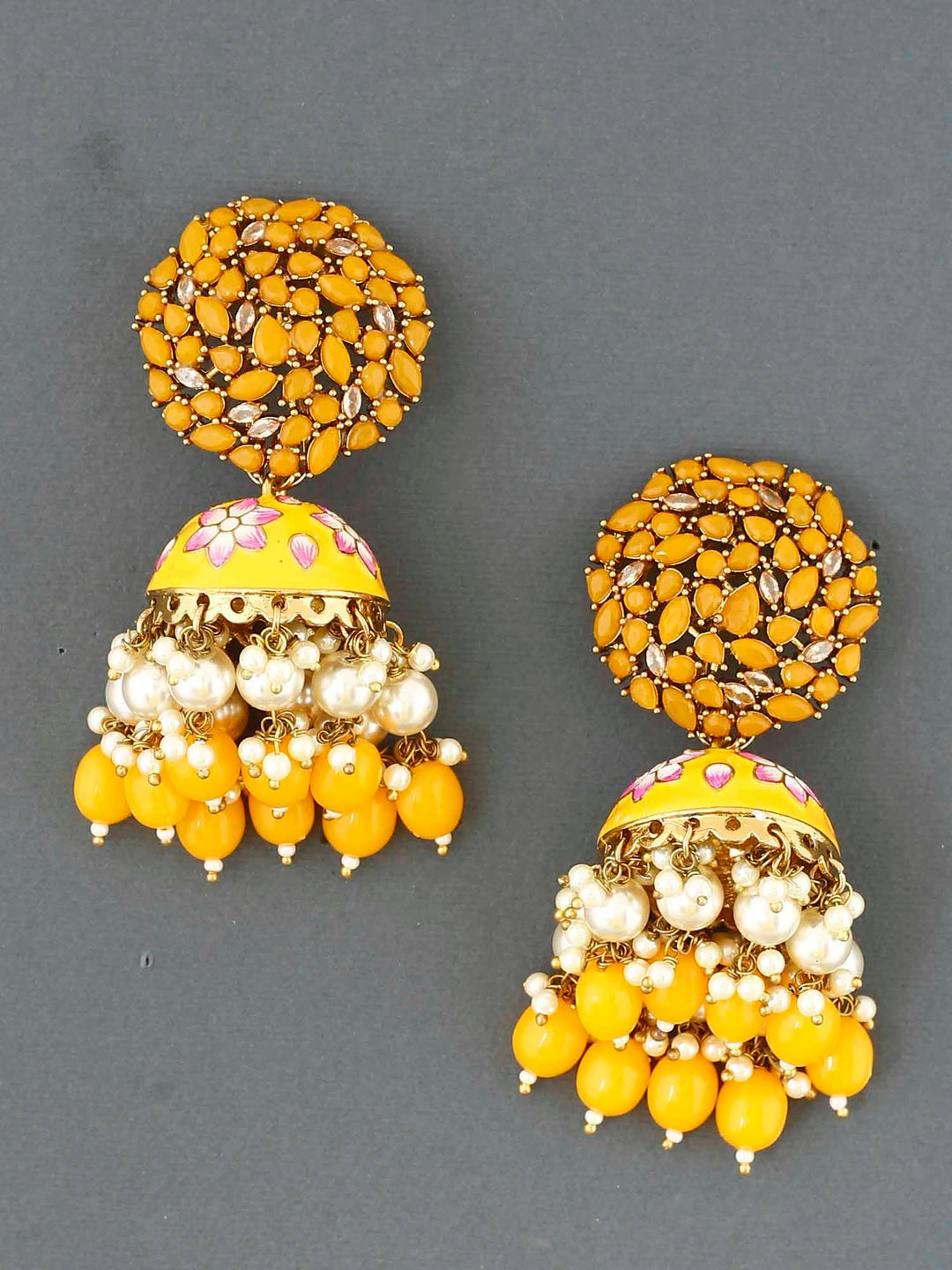 earrings - Bling Bag Mustard Daliha Jhumki Earrings