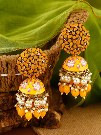earrings - Bling Bag Mustard Daliha Jhumki Earrings