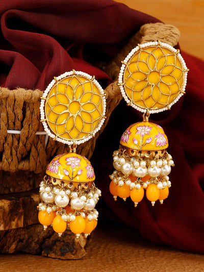 earrings - Bling Bag Mustard Gamini Lotus Jhumki