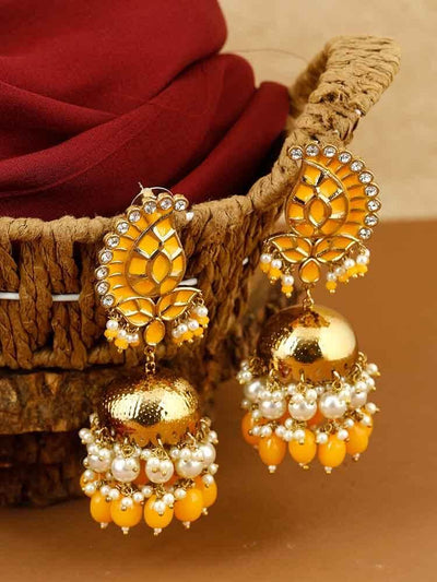earrings - Bling Bag Mustard Kamesvari Jhumki Earrings