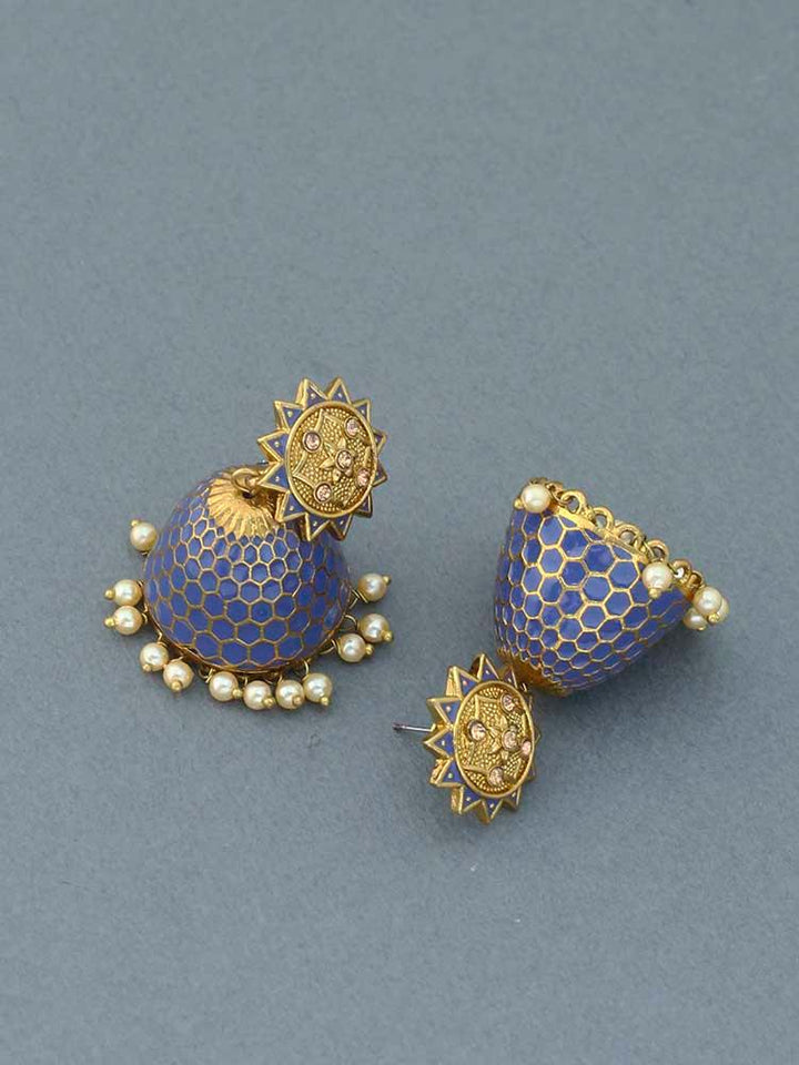 Navy Bell Ethnic Earrings - Bling Bag