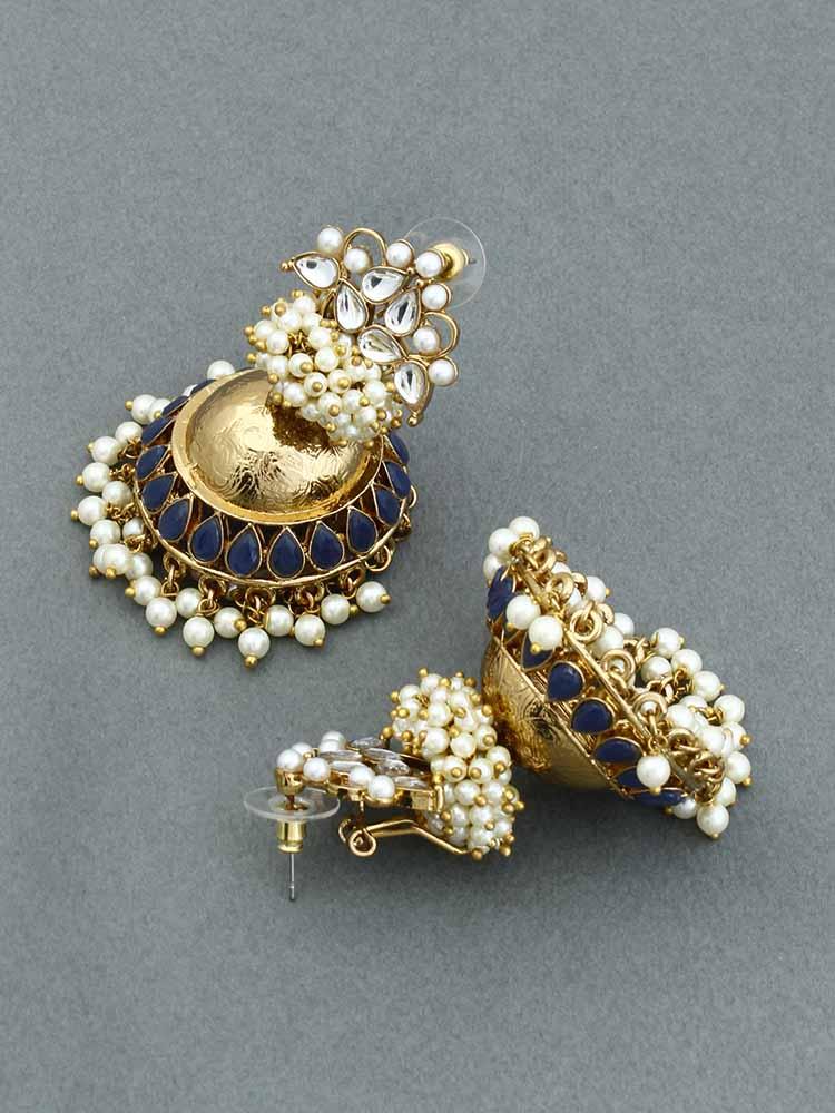 Navy Hastha Jhumkis - Bling Bag