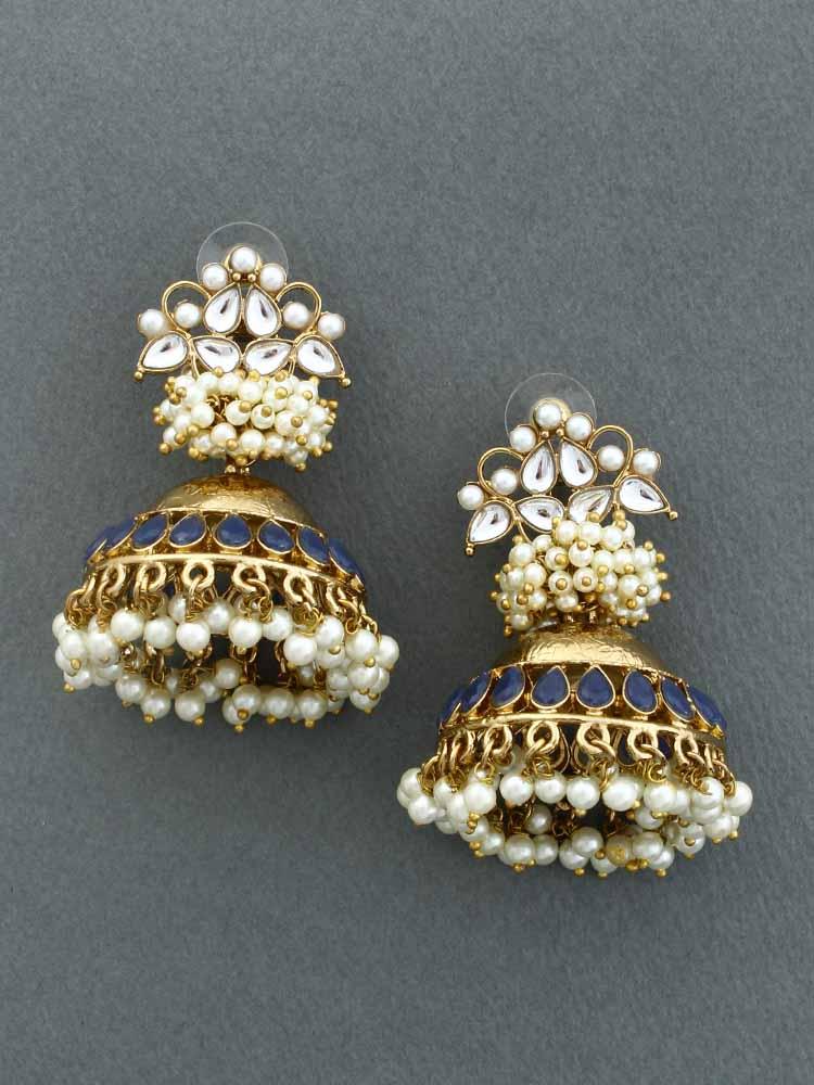 Navy Hastha Jhumkis - Bling Bag