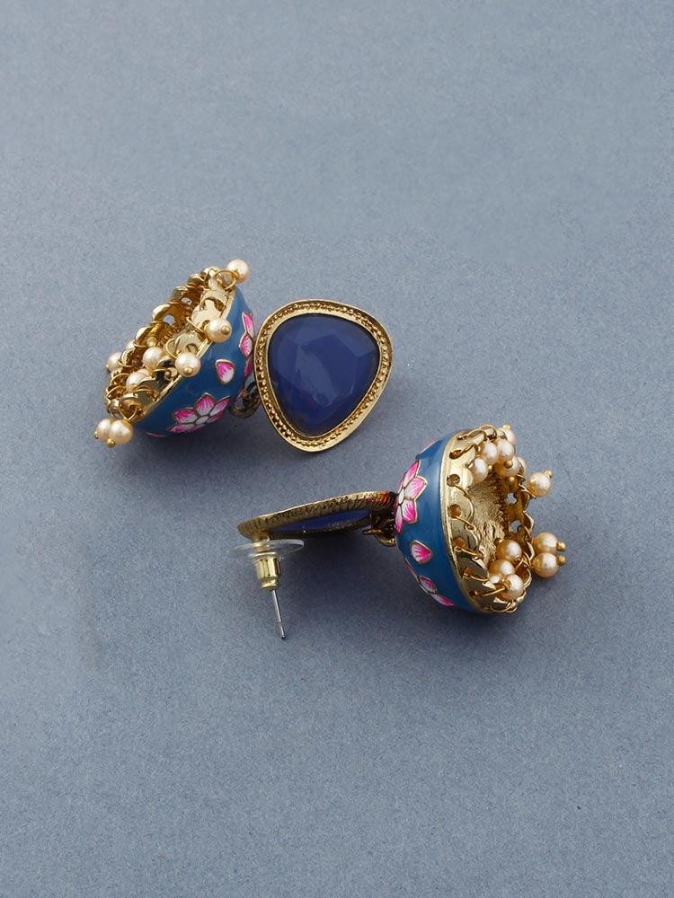 Navy Shesha Meenakari Jhumkis - Bling Bag