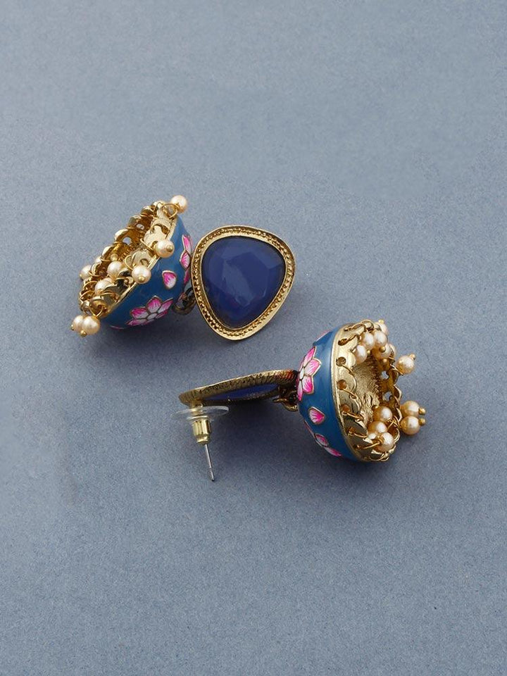 Navy Shesha Meenakari Jhumkis - Bling Bag