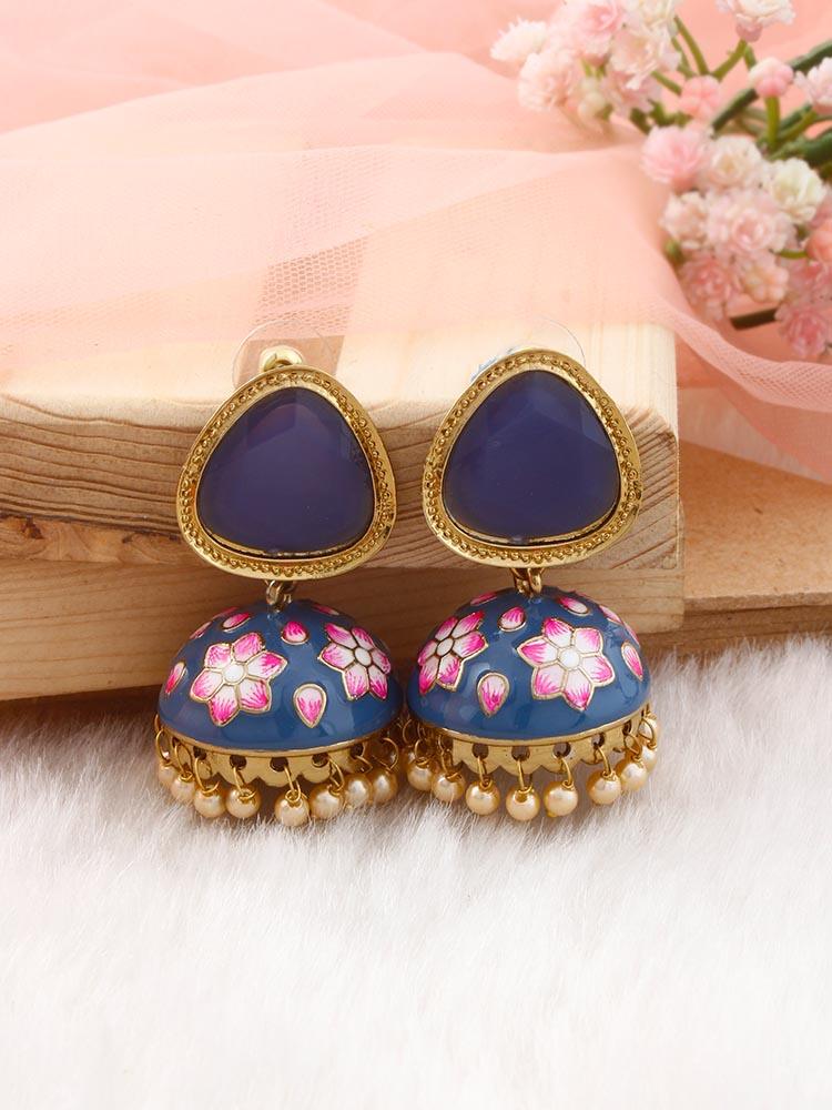 Navy Shesha Meenakari Jhumkis - Bling Bag