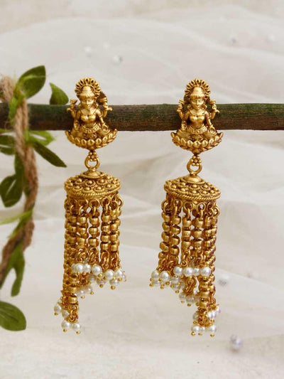 Golden Narayani Dangler Temple Earrings - Bling Bag