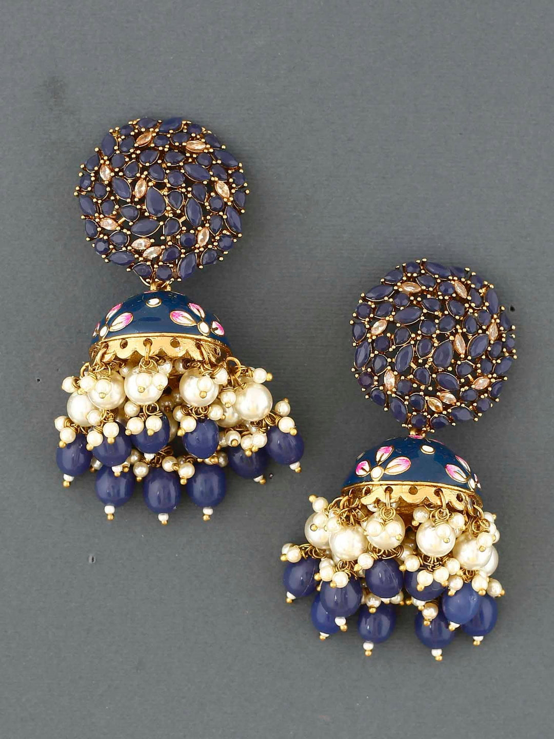 earrings - Bling Bag Navy Daliha Jhumki Earrings