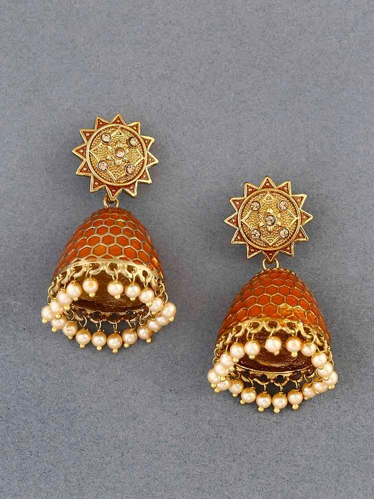 earrings - Bling Bag Orange Bell Ethnic Earrings