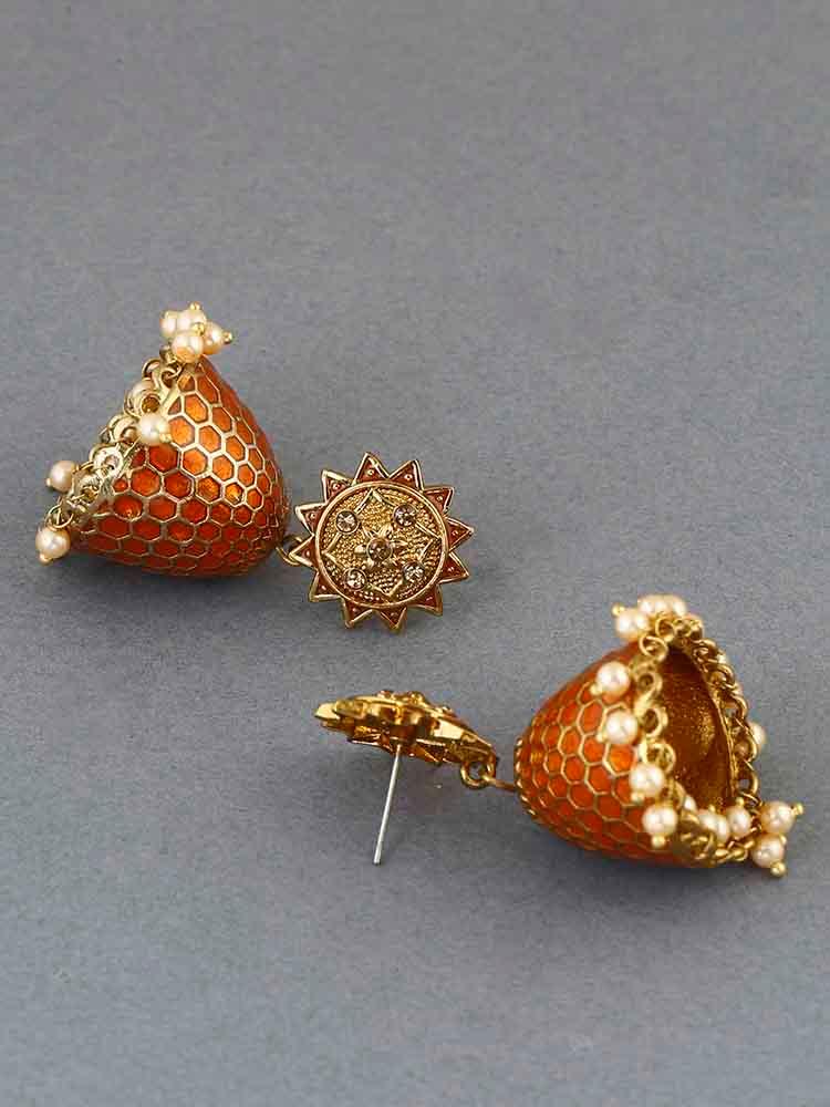 earrings - Bling Bag Orange Bell Ethnic Earrings