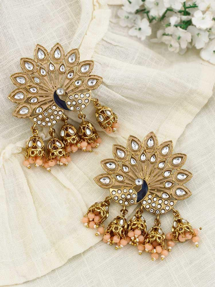 Peach Mayur Jhumkis - Bling Bag