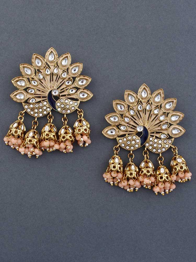 Peach Mayur Jhumkis - Bling Bag