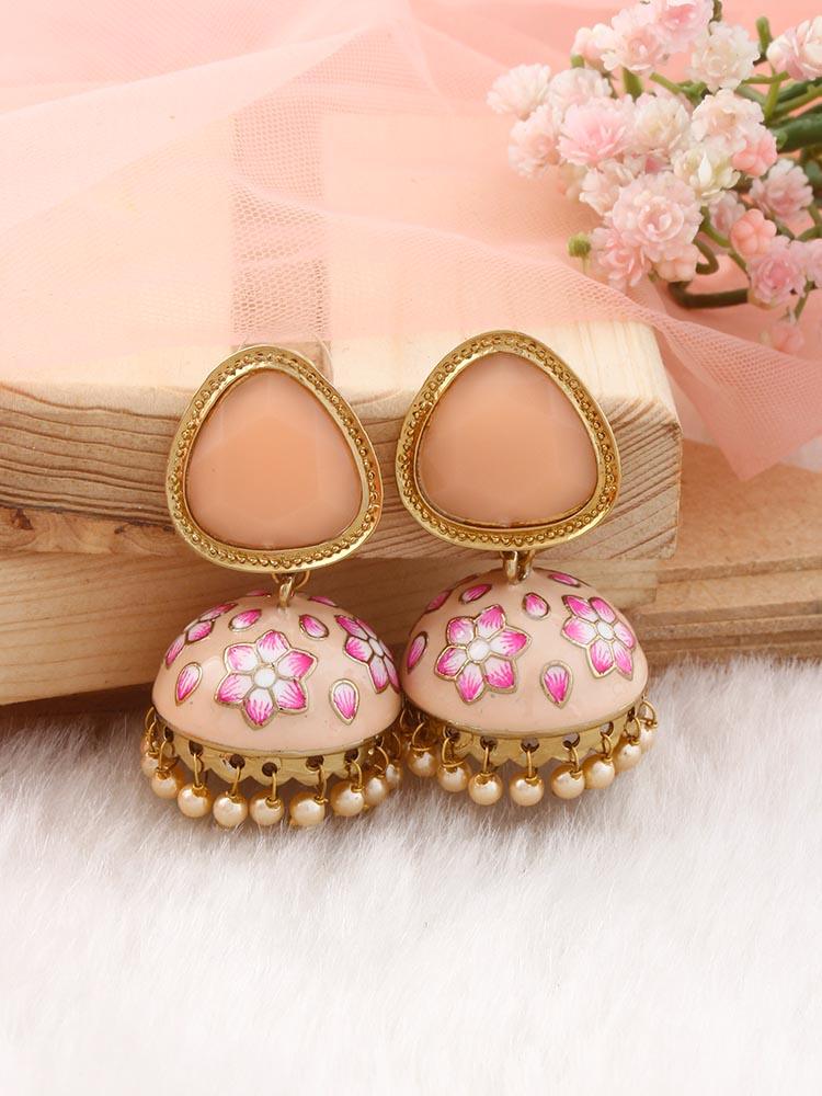 Peach Shesha Meenakari Jhumkis - Bling Bag