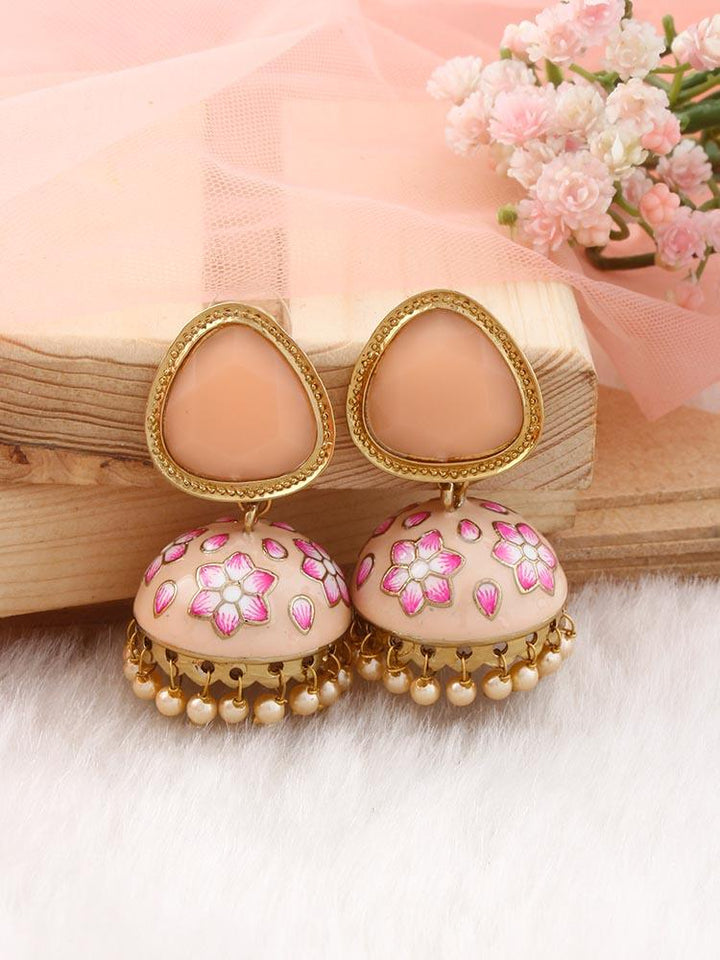 Peach Shesha Meenakari Jhumkis - Bling Bag