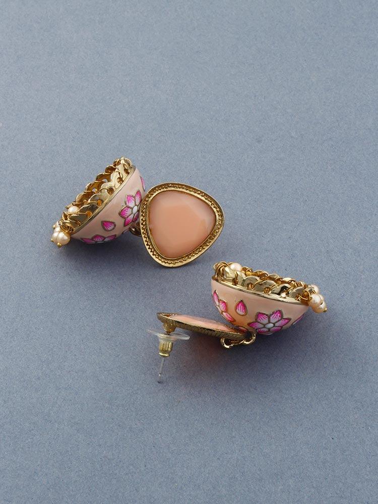 Peach Shesha Meenakari Jhumkis - Bling Bag