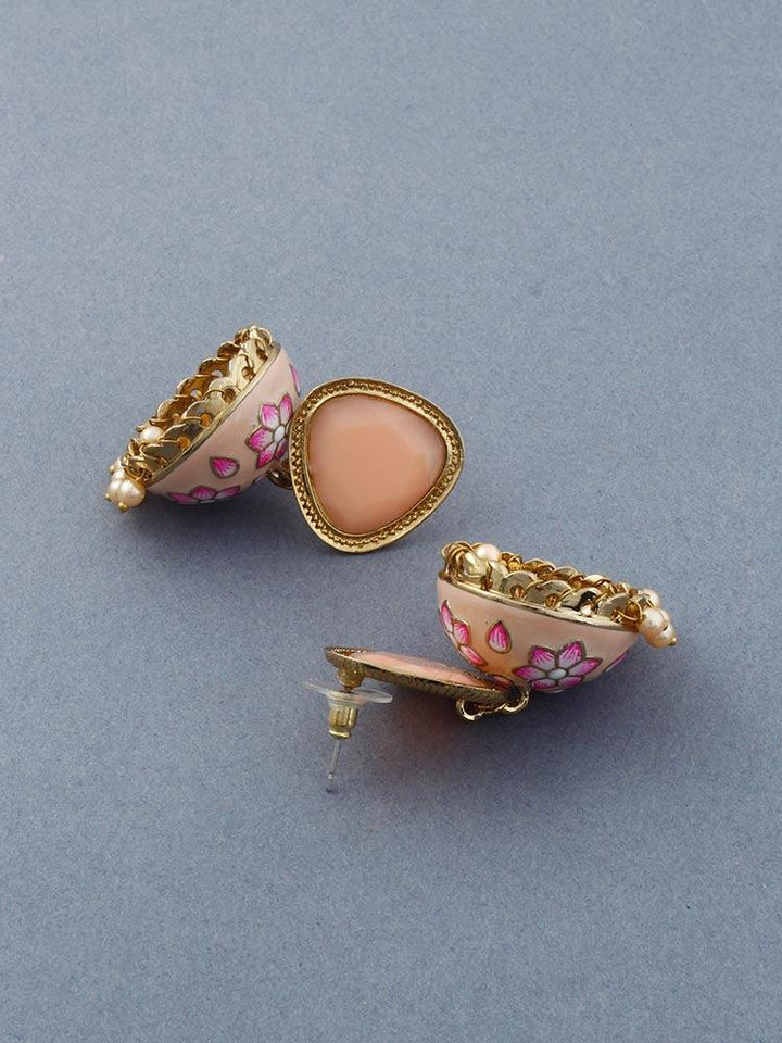 Peach Shesha Meenakari Jhumkis - Bling Bag