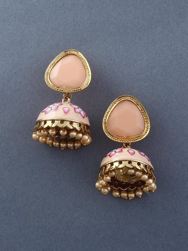 Peach Shesha Meenakari Jhumkis - Bling Bag