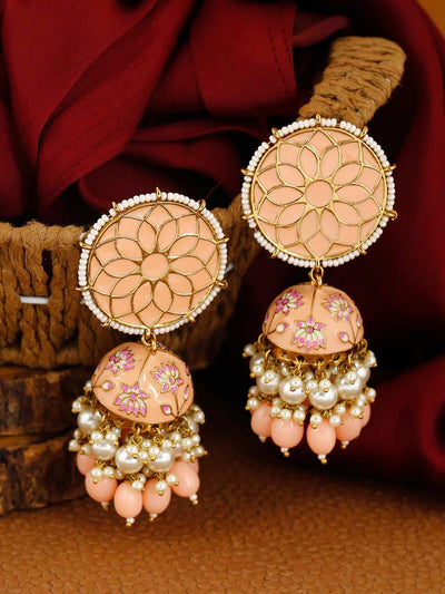 earrings - Bling Bag Peach Gamini Lotus Designer Jhumki