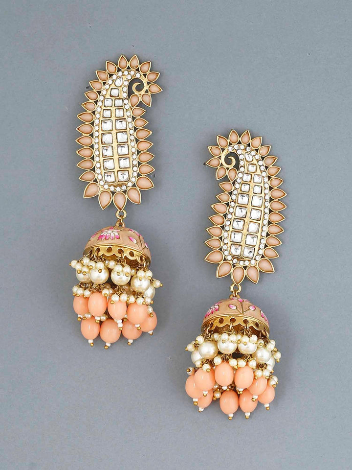 earrings - Bling Bag Peach Kaashi Designer Jhumkis