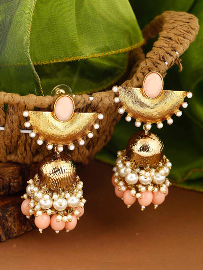 earrings - Bling Bag Peach Kavach Jhumki Earings
