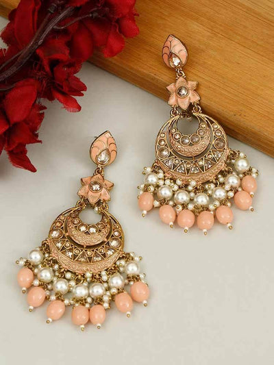 earrings - Bling Bag Peach Kavya Chaandbali Earrings