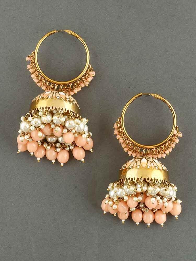 earrings - Bling Bag Peach Rajamani Hoop Jhumki