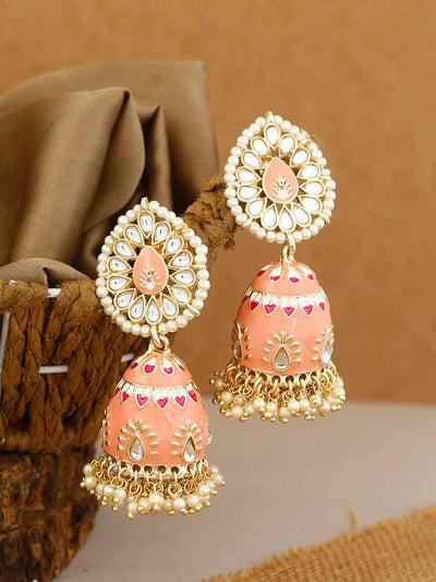 earrings - Bling Bag Peach Sheetal Jhumki Earrings