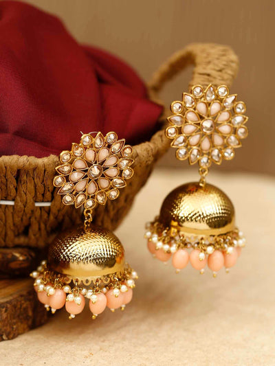 earrings - Bling Bag Peach Purva Designer Jhumkis