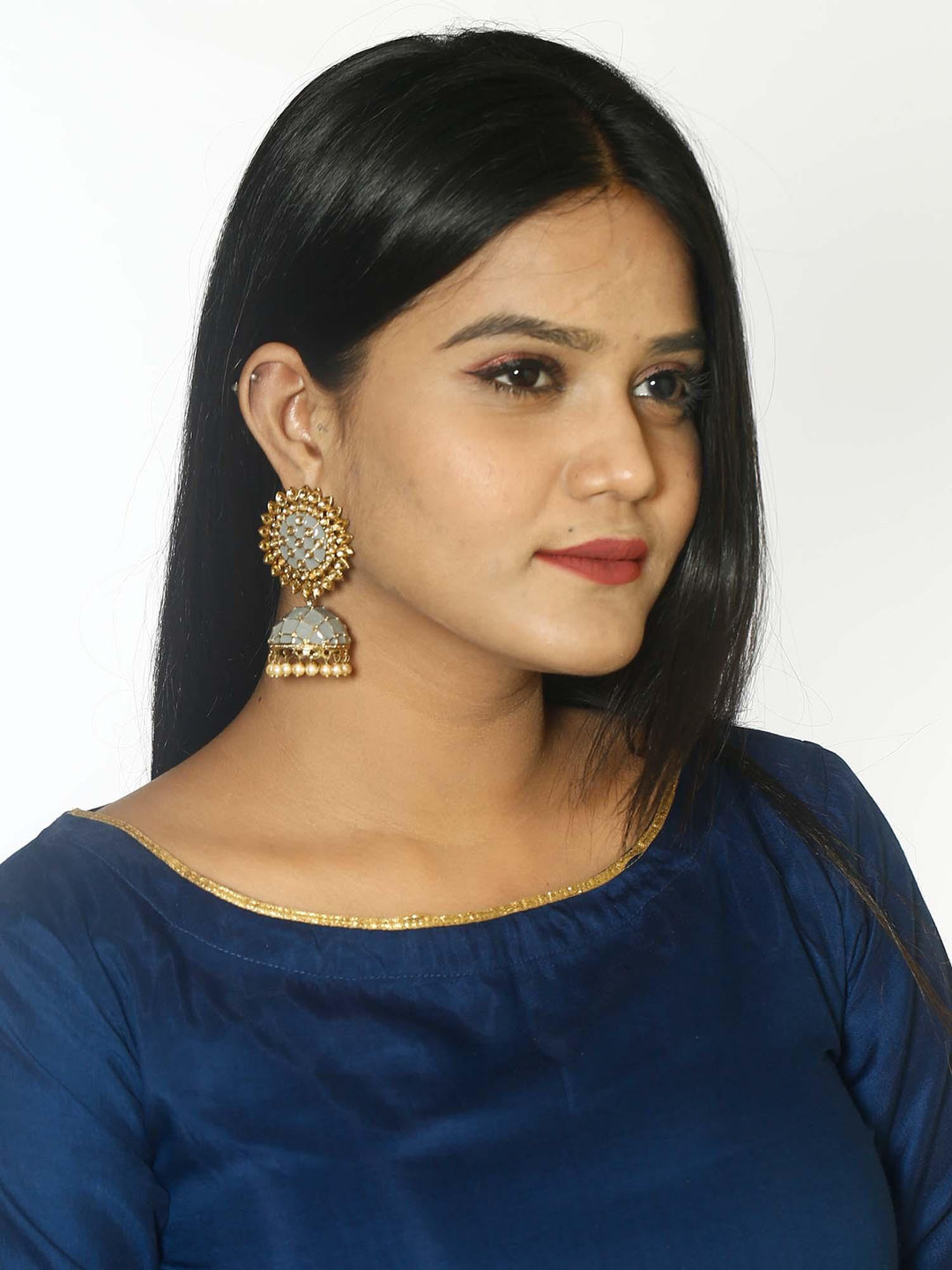 earrings - Bling Bag Grey Suraj Jhumki Earrings