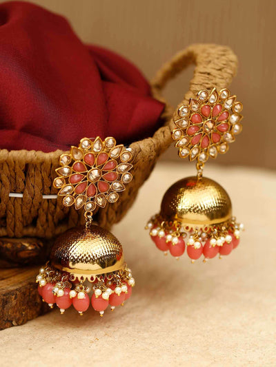 earrings - Bling Bag Coral Purva Designer Jhumkis