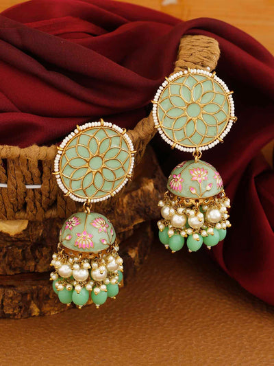 earrings - Bling Bag Mint Gamini Lotus Designer Jhumki