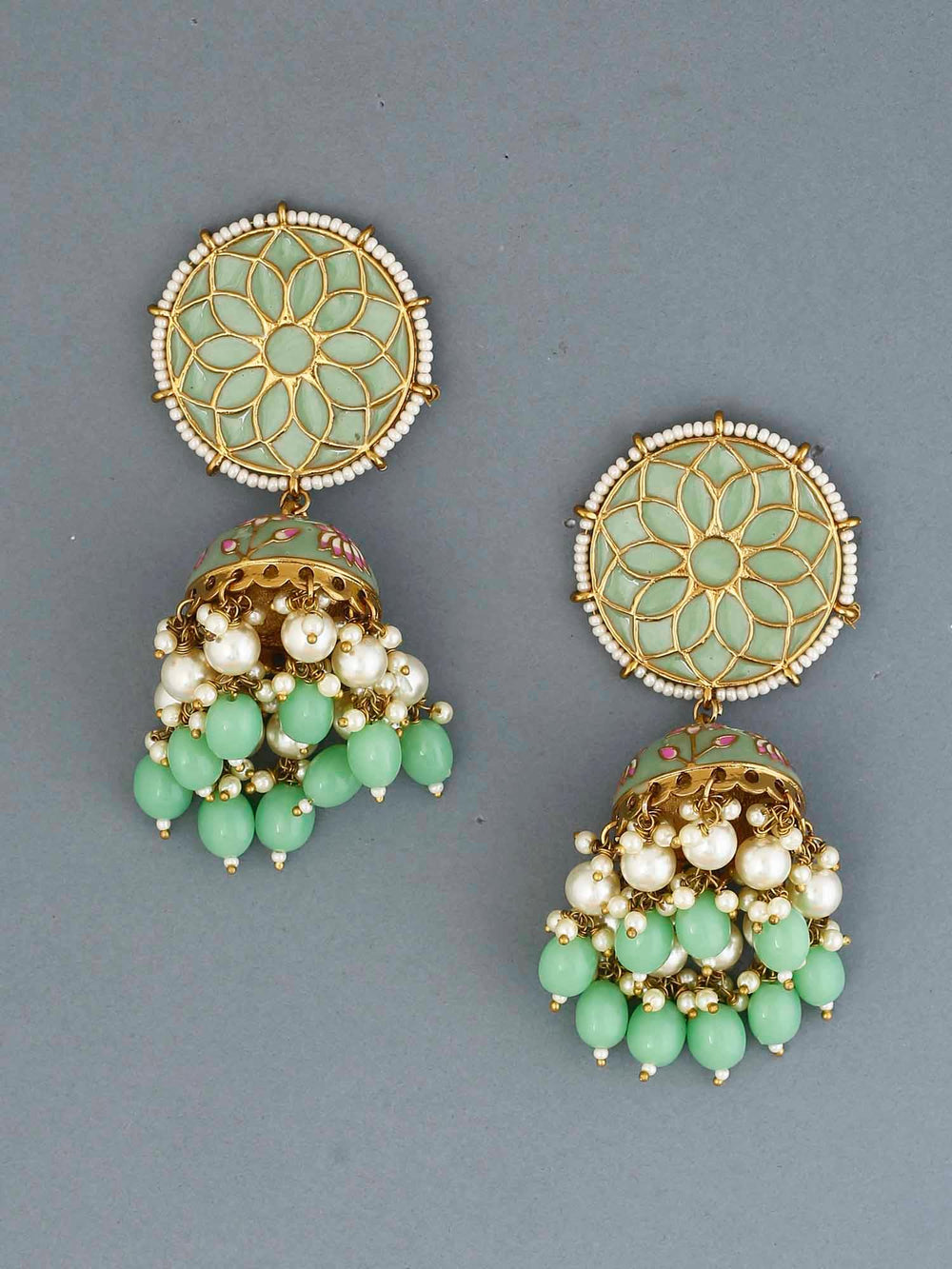 earrings - Bling Bag Mint Gamini Lotus Designer Jhumki
