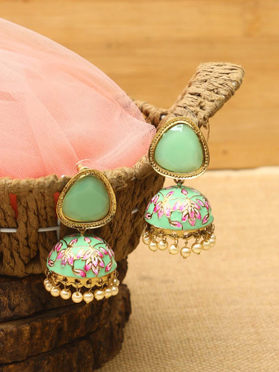 earrings - Bling Bag Mint Lify Shesha Meenakari Jhumkis