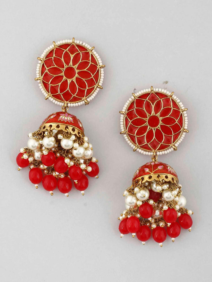 earrings - Bling Bag Red Gamini Lotus Designer Jhumki