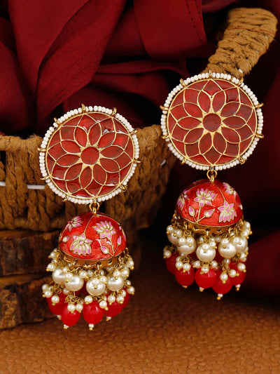 earrings - Bling Bag Red Gamini Lotus Designer Jhumki