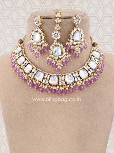 2 Layer Purple pearls Jewellery Set with Necklace Earing Bracelet & Ring  Beautiful Design – PrestigeApplause Jewels